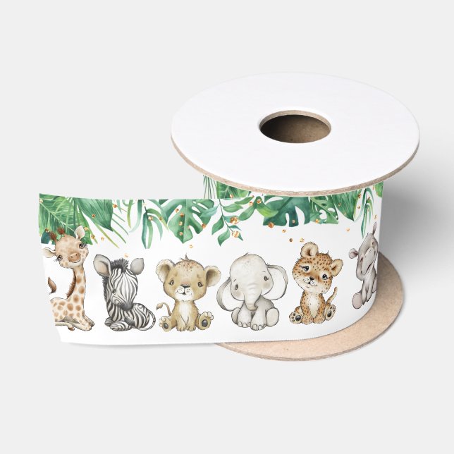Ruban En Satin Safari Baby shower Anniversaire Animaux Gold Confe (Bobine)