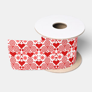 Ruban En Satin Saint Valentin Amour rose, rouge et Motif blanc