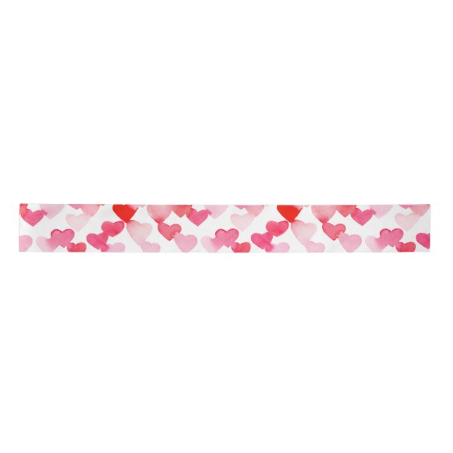 Ruban En Satin Saint Valentin Coeurs d'aquarelle rouge et rose (Devant)