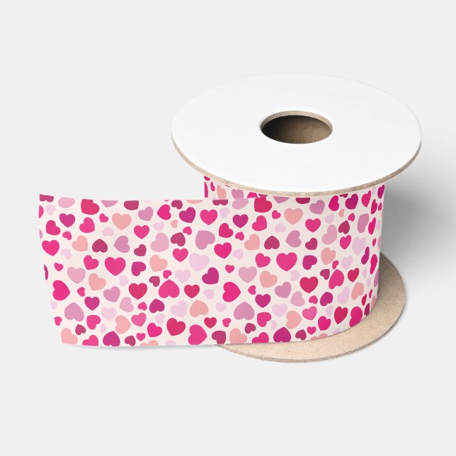 Ruban En Satin Saint Valentin Coeurs roses avec blanc (Bobine)