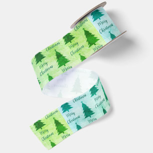 Ruban En Satin Sapins de Noël Bleu Vert Clair