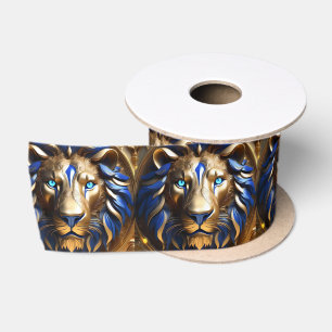 Ruban En Satin Sapphire Lion Bleu Et Or,
