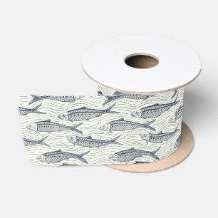 Ruban En Satin Sardines en mouvement en bleu marine et ivoire