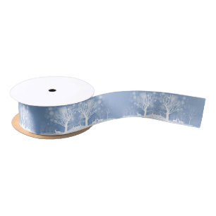 Ruban En Satin Scène hivernale Cerfs et arbres
