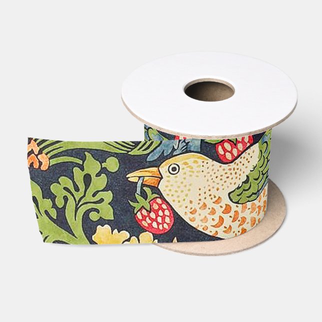 Ruban En Satin Schéma floral William Morris Strawberry Thief (Bobine)