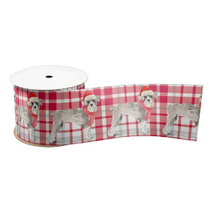 Ruban En Satin Schnauzer Chien et Red Plaid Noël