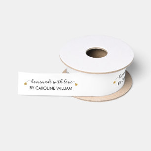 Ruban En Satin Script Élégant Cœur Or Fait Main Avec Amour