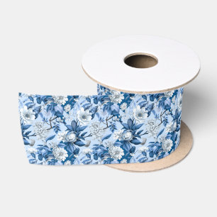 Ruban En Satin Série Chinoserie bleu et blanc Design 3