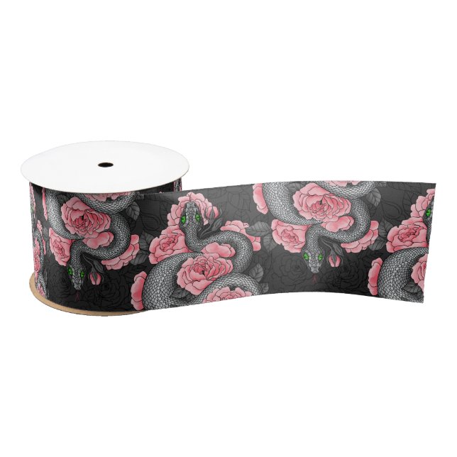 Ruban En Satin Serpents et roses de pêche (Bobine)