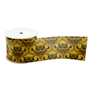 Ruban En Satin Shamanic Night Owl Mosaic Motif + votre texte