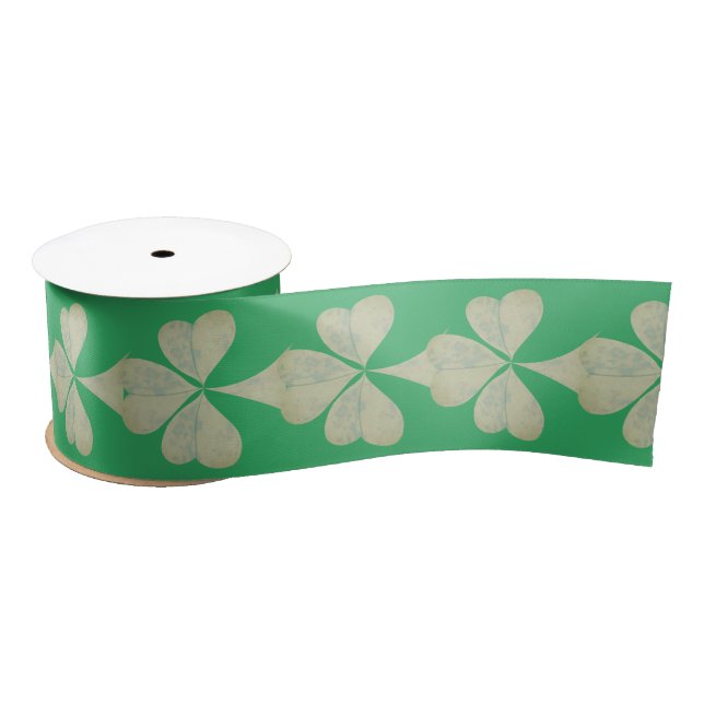 Ruban En Satin Shamrocks sur ruban satiné vert (Bobine)