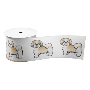 Ruban En Satin Shih Tzu doré et blanc Chien de dessin animé migno