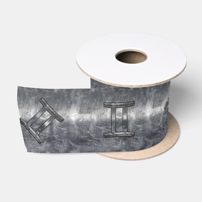 Ruban En Satin SIGNE Zodiaque Gemini Grunge Argent Distressé (Bobine)