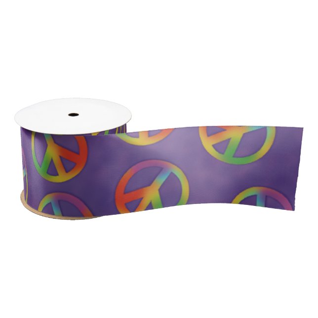 Ruban En Satin Signes De Paix De Teinture Sur Violet (Bobine)