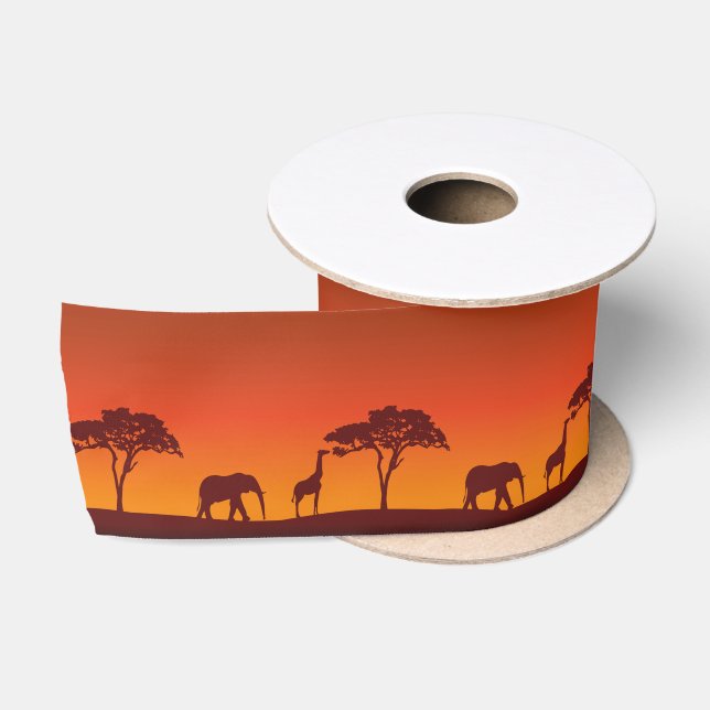 Ruban En Satin Silhouette africaine de safari - ruban (Bobine)