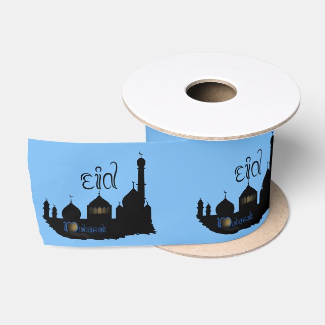 Ruban En Satin Silhouette de la mosquée Eid Moubarak - Ruban (Bobine)