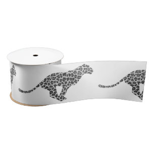 Ruban En Satin Silhouette gris léopard et gris clair