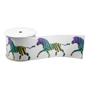 Ruban En Satin Silhouette noir et arc-en-ciel Zebra