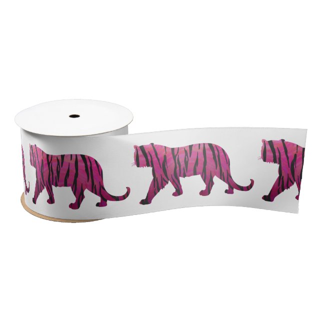 Ruban En Satin Silhouette rose chaud et tigre noir (Bobine)