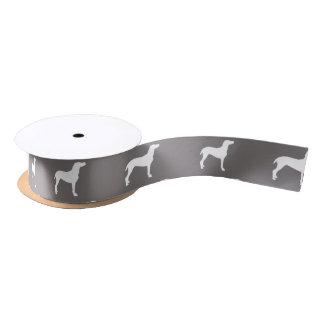 Ruban En Satin Silhouettes blanches de Weimaraner sur le gris