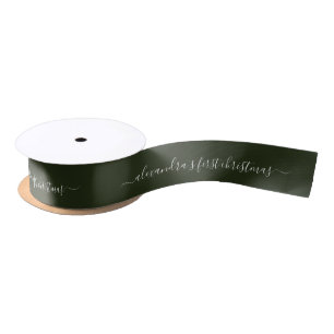 Ruban En Satin Simple bébé Première Typographie de Noël Vert