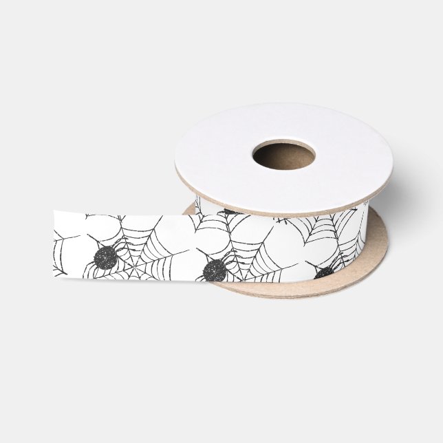 Ruban En Satin Simple Black White Spider Web Halloween Vacances (Bobine)