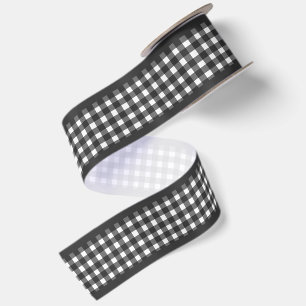 Ruban En Satin Simple Élégant Cottagecore Gingham Noir & Blanc