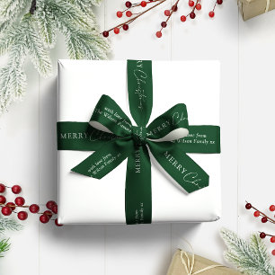 Ruban En Satin Simple Élégant Joyeux Noël Nom de Famille Vert