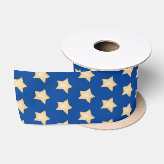 Ruban En Satin Simple Gold Star sur Arrière - plan bleu (Bobine)