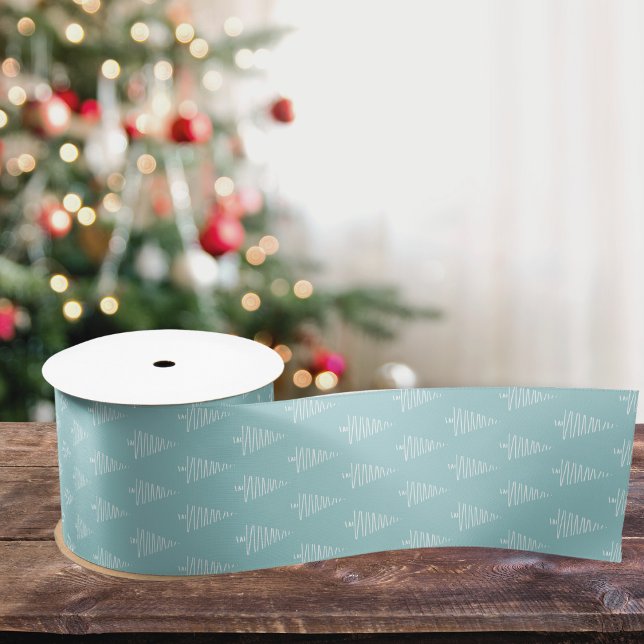 Ruban En Satin Simples Arbres De Noël Blanc Et Vert-Bleu (Simple White And Light Green-Blue Christmas Trees Satin Ribbon)