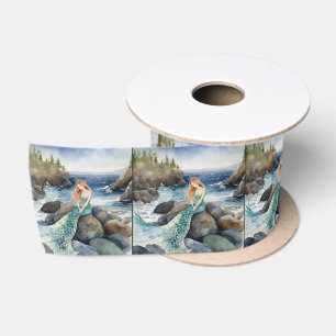 Ruban En Satin Sirène D'Aquarelle Sur Les Rochers