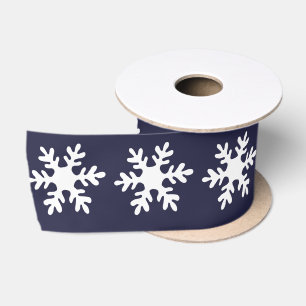 Ruban En Satin Snowflake Motif Marine Blue Holiday