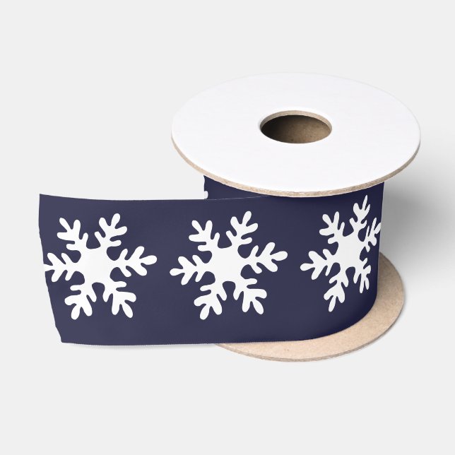 Ruban En Satin Snowflake Motif Marine Blue Holiday (Bobine)
