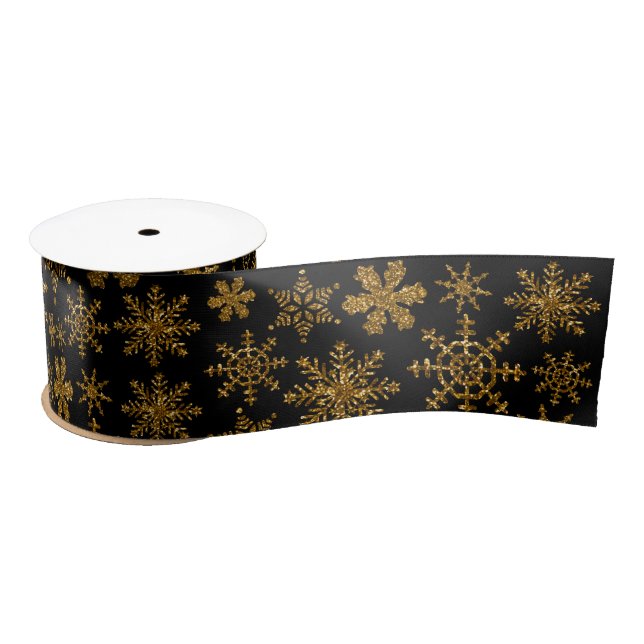 Ruban En Satin Snowflakes Black & Gold (Bobine)