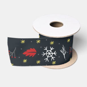 Ruban En Satin Snowflakes et Feuilles de Noël avec dos noir