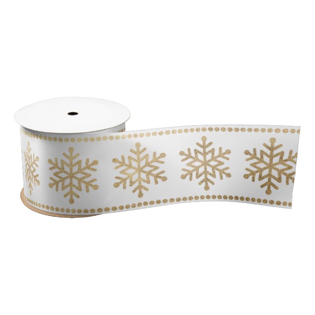 Ruban En Satin Snowflakes Stripes White Christmas Gold (Bobine)