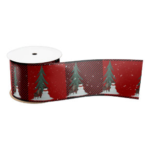 Ruban En Satin Snowman avec cerf dans les flocons de neige