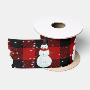 Ruban En Satin Snowman dans la neige sur Buffalo Plaid Satin Ribb