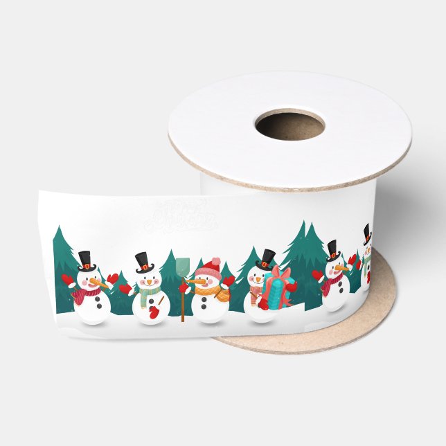 Ruban En Satin Snowman de Noël avec arbres et cadeaux (Bobine)