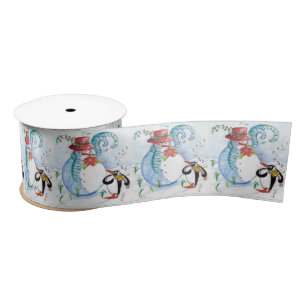 Ruban En Satin SNOWMAN ET PENGUIN HIVER SERENADE Vacances