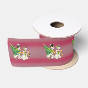 Ruban En Satin Snowman Pink Noël