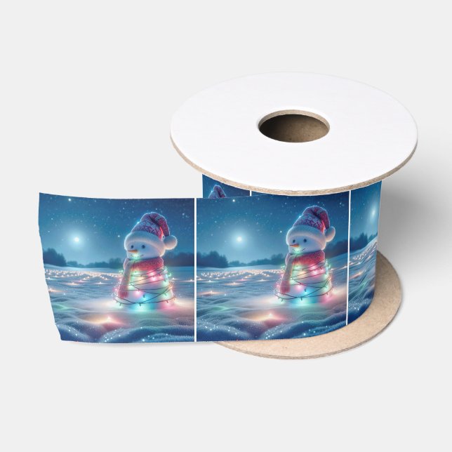 Ruban En Satin Snowman Tangé Dans Les Lumières De Noël (Bobine)