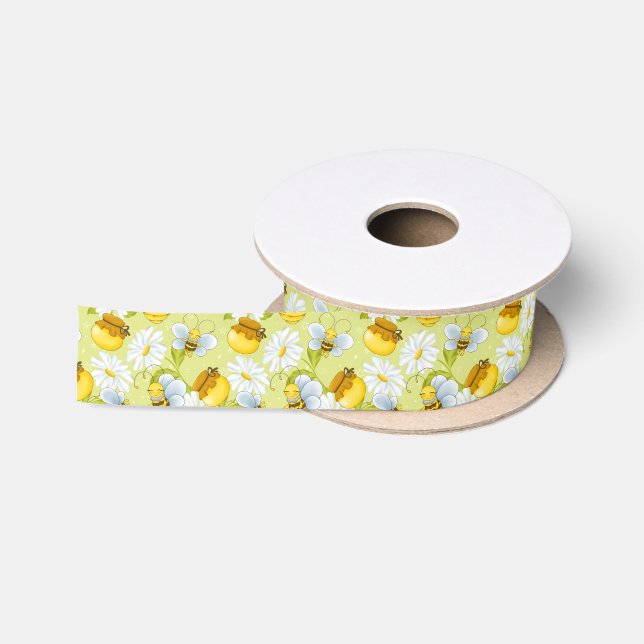 Ruban En Satin Soirée motif d'abeille au miel carrelé (Bobine)