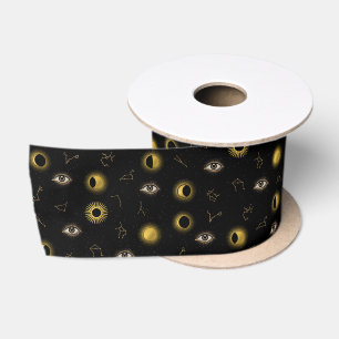 Ruban En Satin Soleil céleste d'or noir et oeil zodiaque de la lu