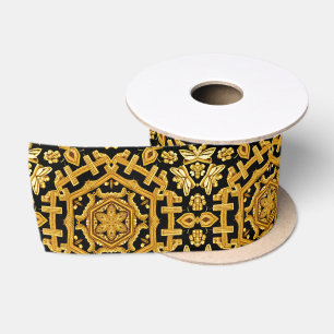 Ruban En Satin Somptueux or / Black Historic Fabric - mots propre