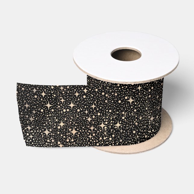 Ruban En Satin Stars célestes du ciel de nuit noir (Bobine)