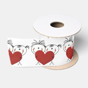 Ruban En Satin Stick Figure Couple Avec Coeur
