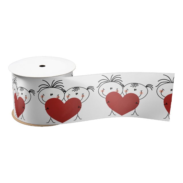 Ruban En Satin Stick Figure Couple Avec Coeur (Bobine)