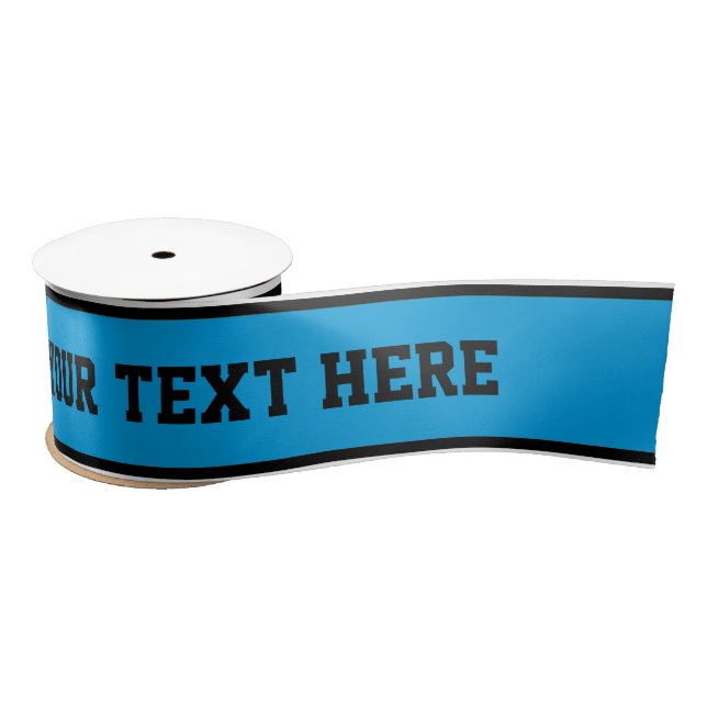 Ruban En Satin STRIPES SPORTIVES - Cyan Black White + votre texte (Bobine)
