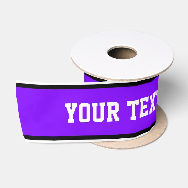 Ruban En Satin STRIPES SPORTIVES - Violet Noir Blanc + votre text (Bobine)